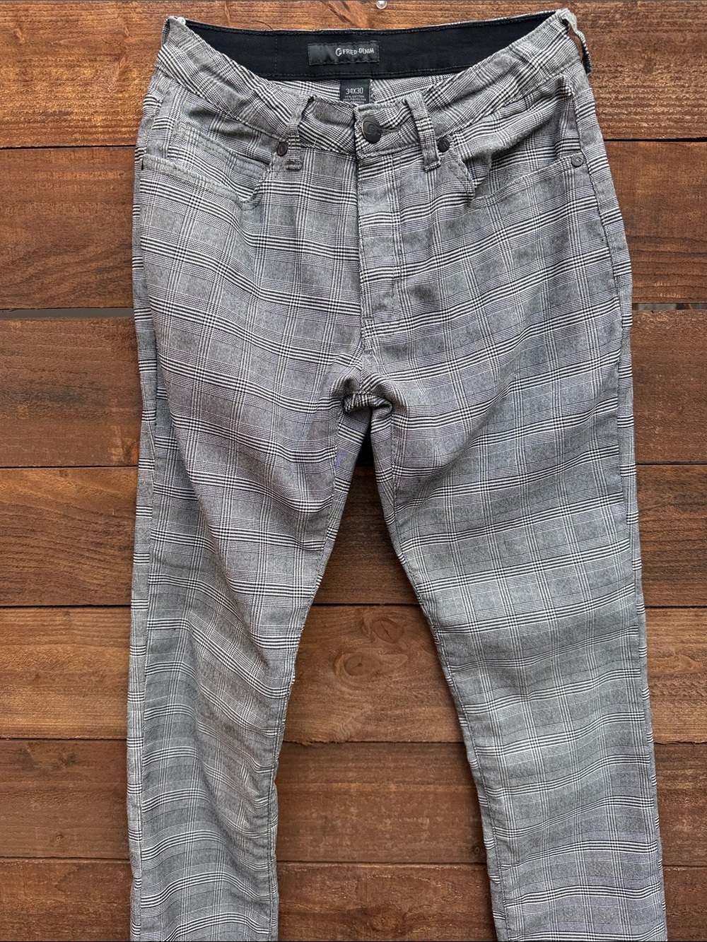 Slim Glen Plaid Jeans in Gray by Green Denim
